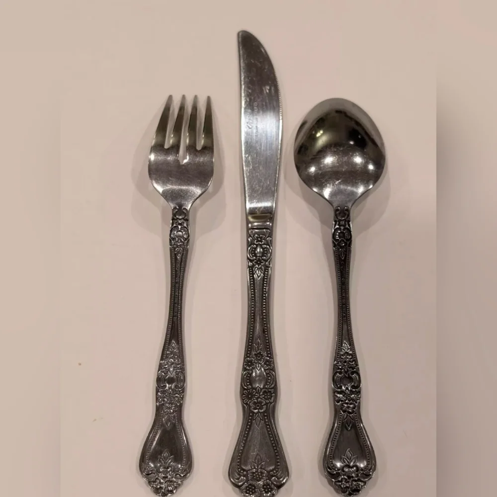 Vintage ROGERS Stainless Flatware Cutlery Set Precious Rose KOREA Table Setting